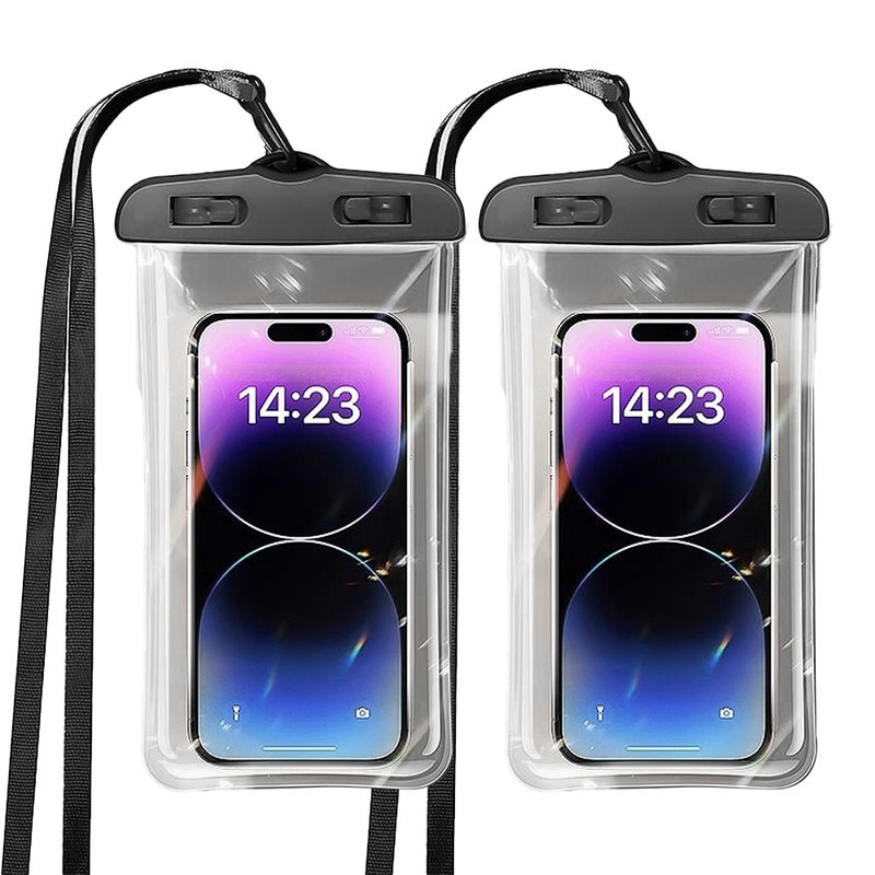 Set 2 Husa Impermeabila subacvatica Universala pentru Telefon (pana la 7 inch), Certificare IPX8, Protectie Subacvatica, Ecran Tactil Sensibil, Snur Inclus, Plaja/Piscina/Sporturi Acvatice, Protectie Apa/Nisip/Praf, Compatibila iPhone/Samsung, Negru