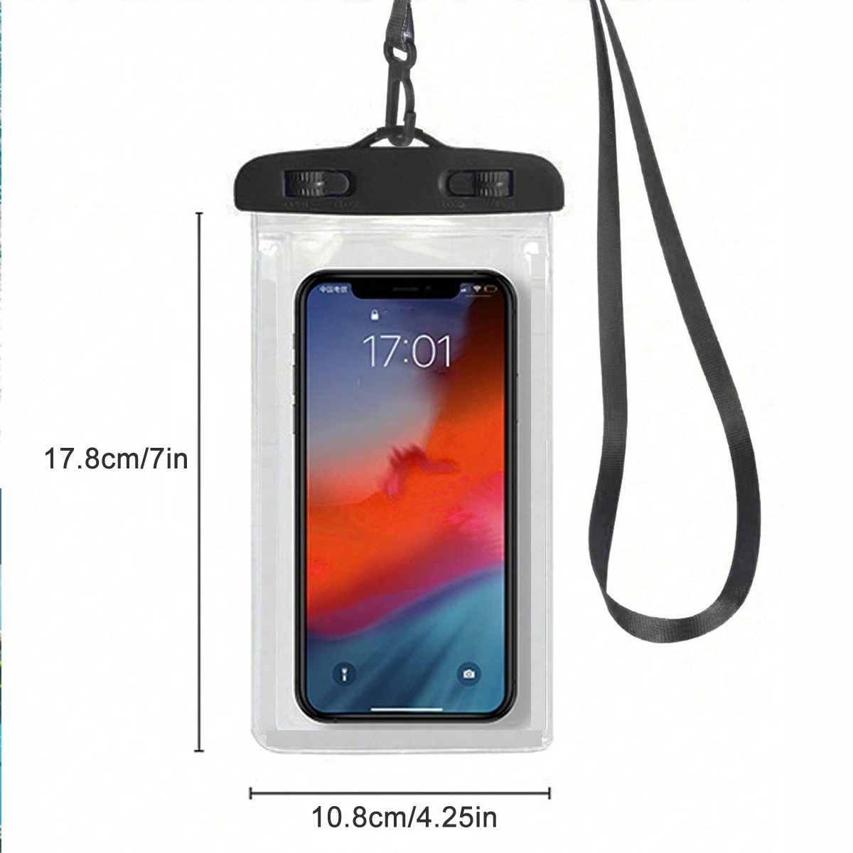 Set 2 Husa Impermeabila subacvatica Universala pentru Telefon (pana la 7 inch), Certificare IPX8, Protectie Subacvatica, Ecran Tactil Sensibil, Snur Inclus, Plaja/Piscina/Sporturi Acvatice, Protectie Apa/Nisip/Praf, Compatibila iPhone/Samsung, Negru