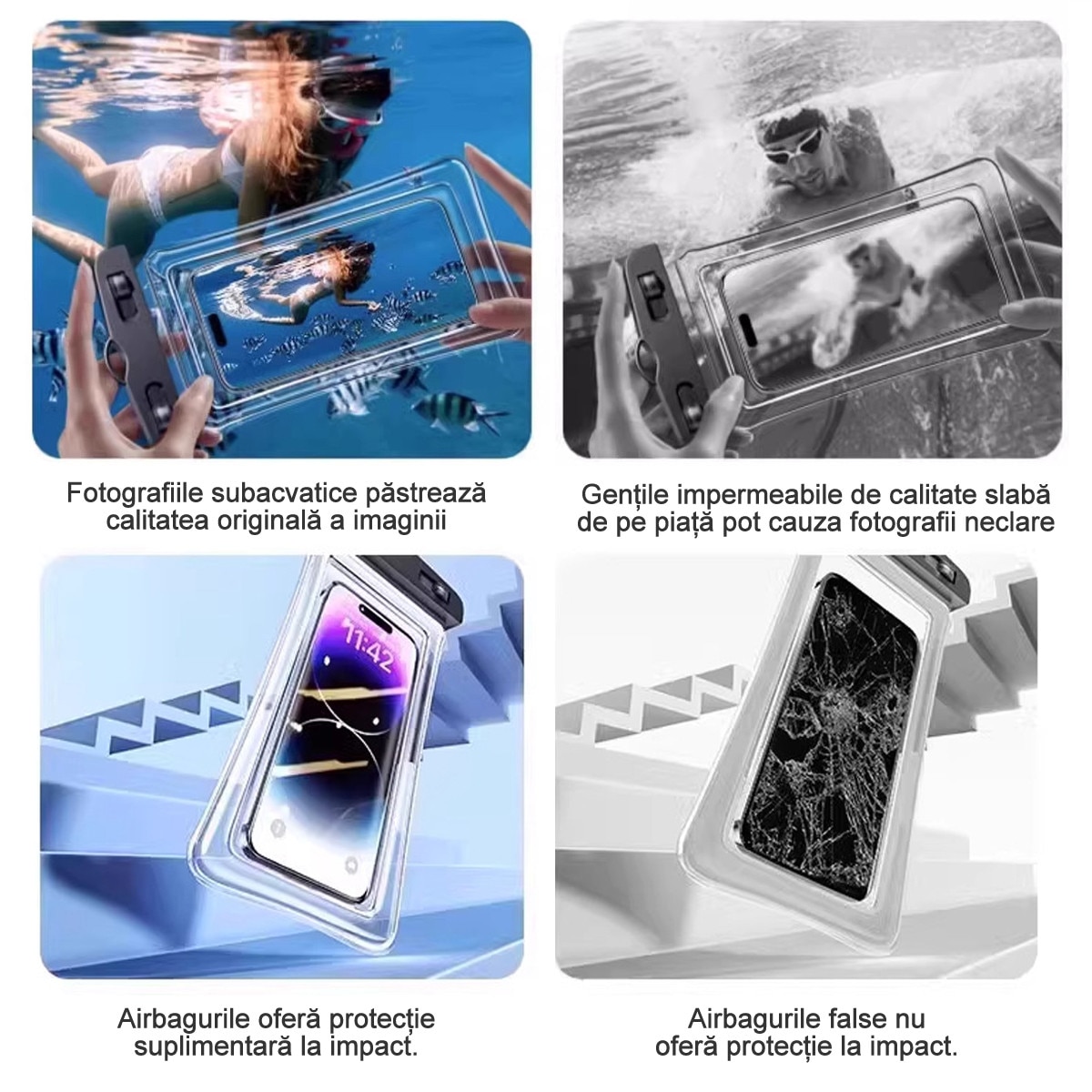 Set 2 Husa subacvatica waterproof Universale, SuooTci, 6" Sac Universal Etans, pentru telefon sau documente, cu Cord pentru Gat, IPX8, Negru