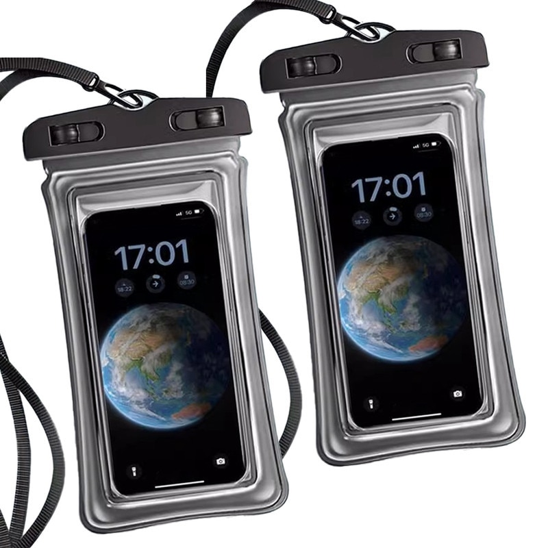 Set 2 Husa subacvatica waterproof Universale, SuooTci, 6" Sac Universal Etans, pentru telefon sau documente, cu Cord pentru Gat, IPX8, Negru
