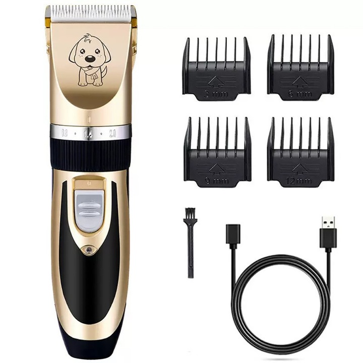 Trimmer profesional animale, lame titan si ceramic, 4 accesorii, incarcare USB, silentios, 3h autonomie