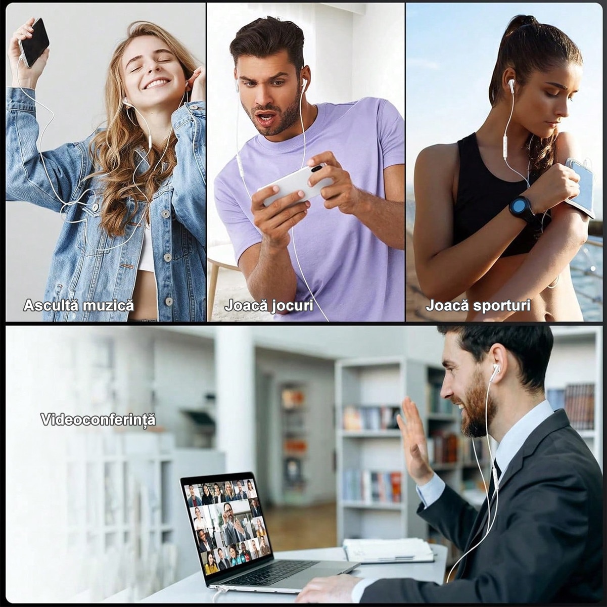 Casti cu Fir In-Ear cu Conector USB-C/Type-C, Telecomanda pe Fir pentru Control Volum/Muzica/Apeluri, Microfon Integrat, Sunet Stereo Digital, Compatibile cu Samsung, Xiaomi, Huawei, iPad Pro, Alb