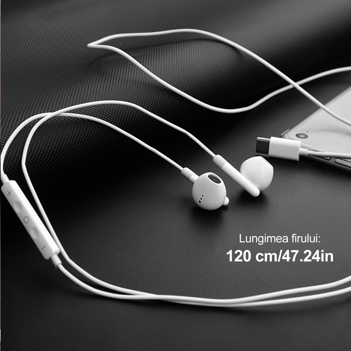 Casti cu Fir In-Ear cu Conector USB-C/Type-C, Telecomanda pe Fir pentru Control Volum/Muzica/Apeluri, Microfon Integrat, Sunet Stereo Digital, Compatibile cu Samsung, Xiaomi, Huawei, iPad Pro, Alb