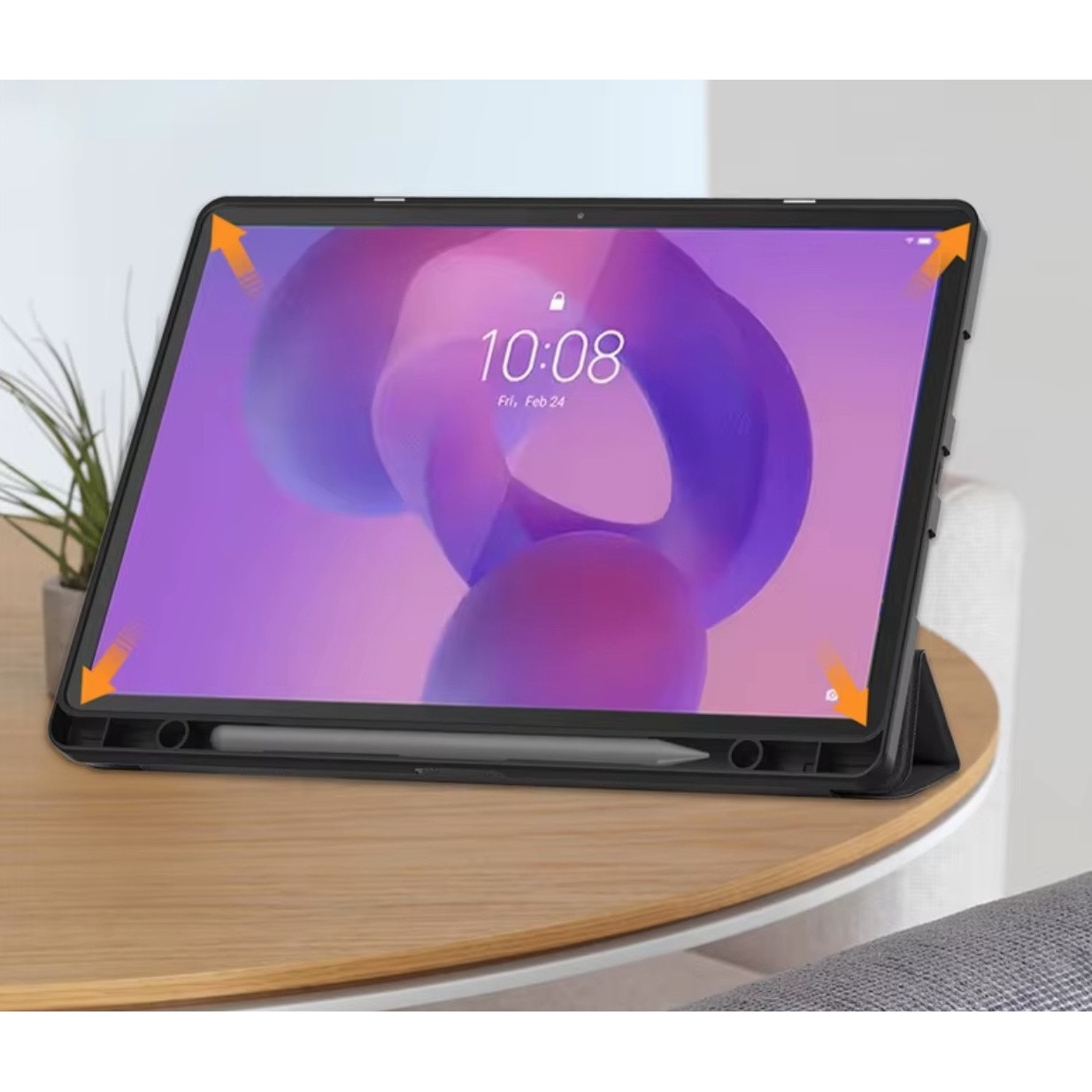 Husa pentru tableta EtuiTab Lenovo Idea Tab Pro 12.7" neagra, din piele ecologica si policarbonat, cu suport pentru stylus