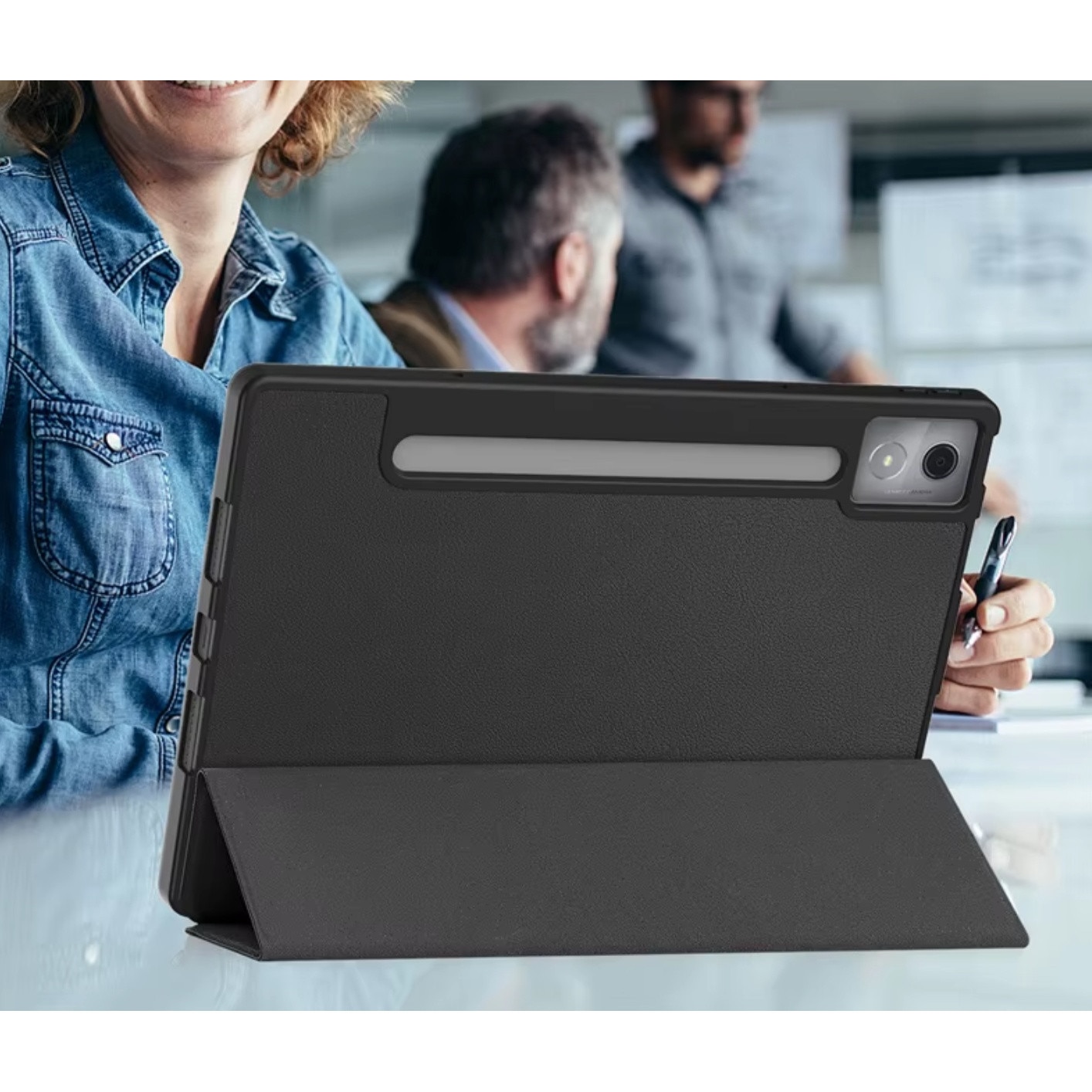 Husa pentru tableta EtuiTab Lenovo Idea Tab Pro 12.7" neagra, din piele ecologica si policarbonat, cu suport pentru stylus