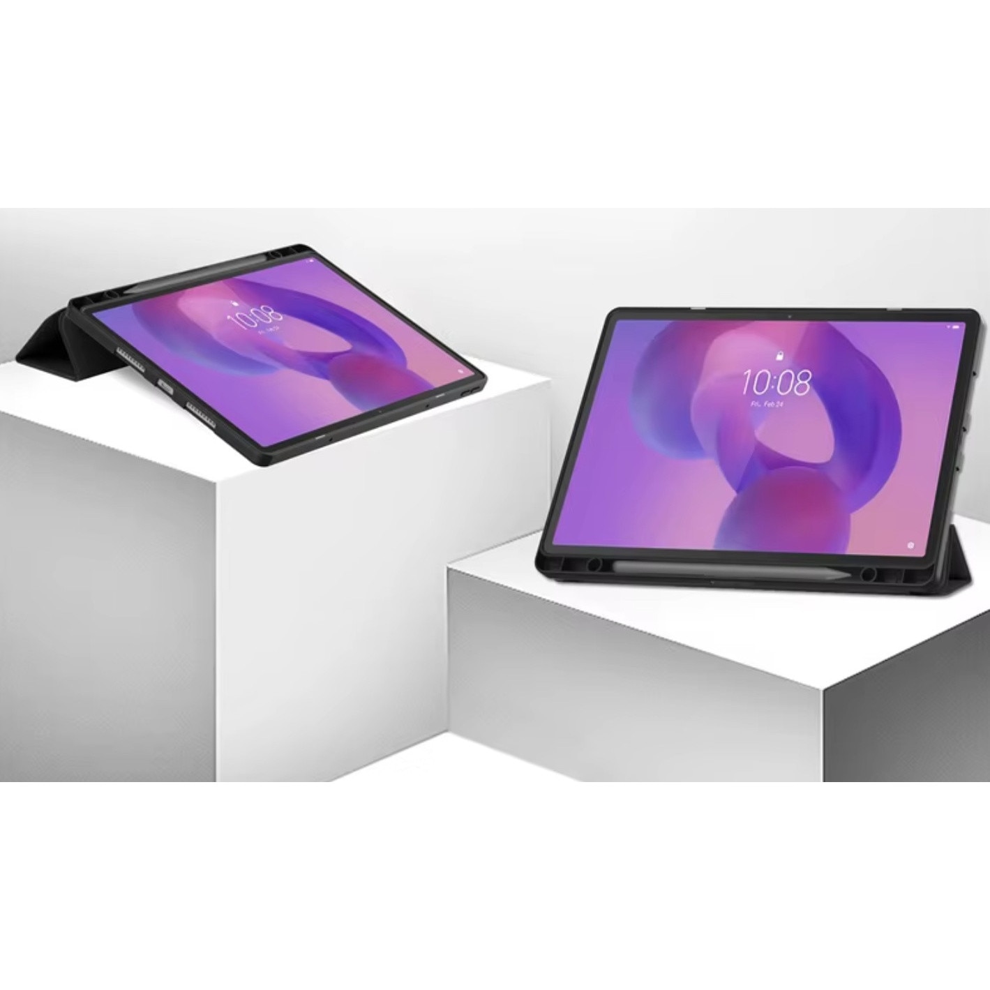 Husa pentru tableta EtuiTab Lenovo Idea Tab Pro 12.7" neagra, din piele ecologica si policarbonat, cu suport pentru stylus