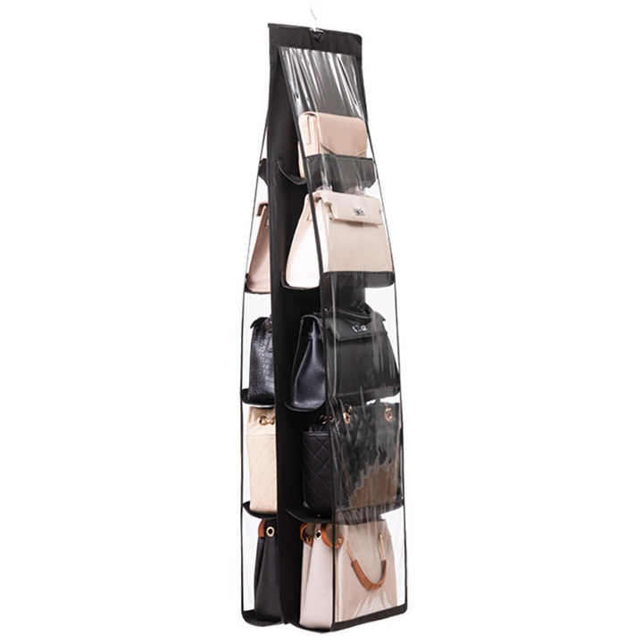 Organizator cu 8 compartimente, negru, 117x35x35cm, cu carlige pentru montare usoara