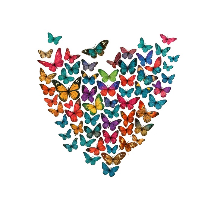 Sticker Fluturi In forma de inima1, Autoadeziv, Cri-Flo, dimensiune 10 cm