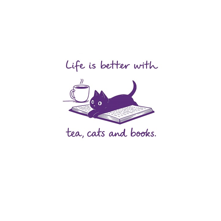 Sticker tea, cats and books, Autoadeziv, Cri-Flo, dimensiune 10 cm