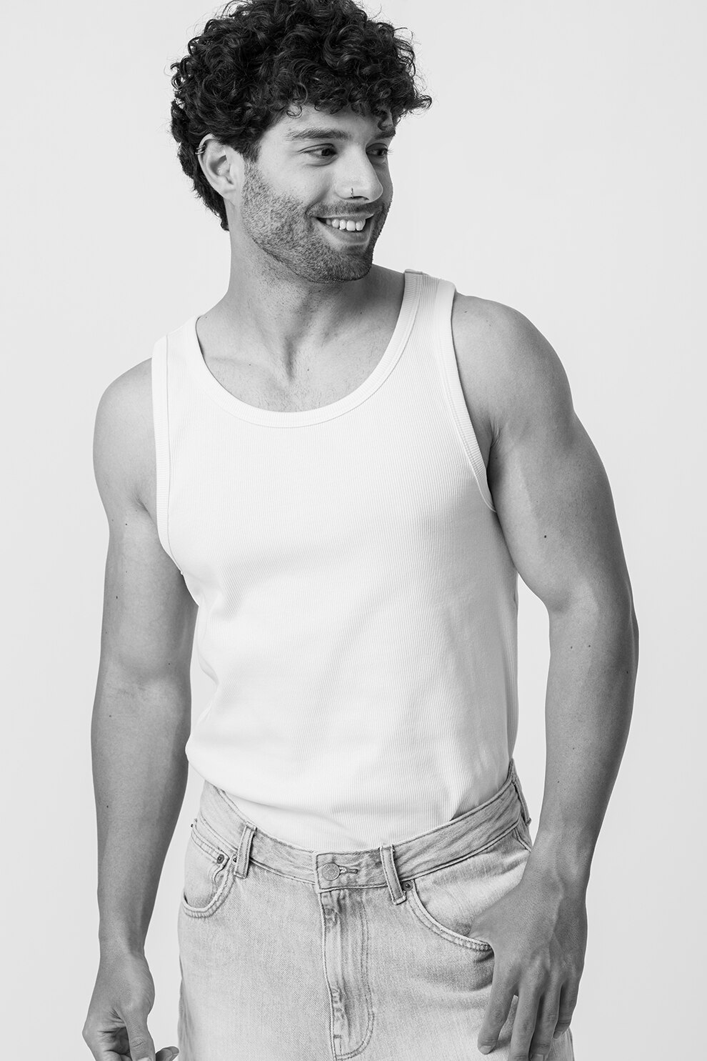 Only & Sons, Top de bumbac cu decolteu rotund, Crem, XL