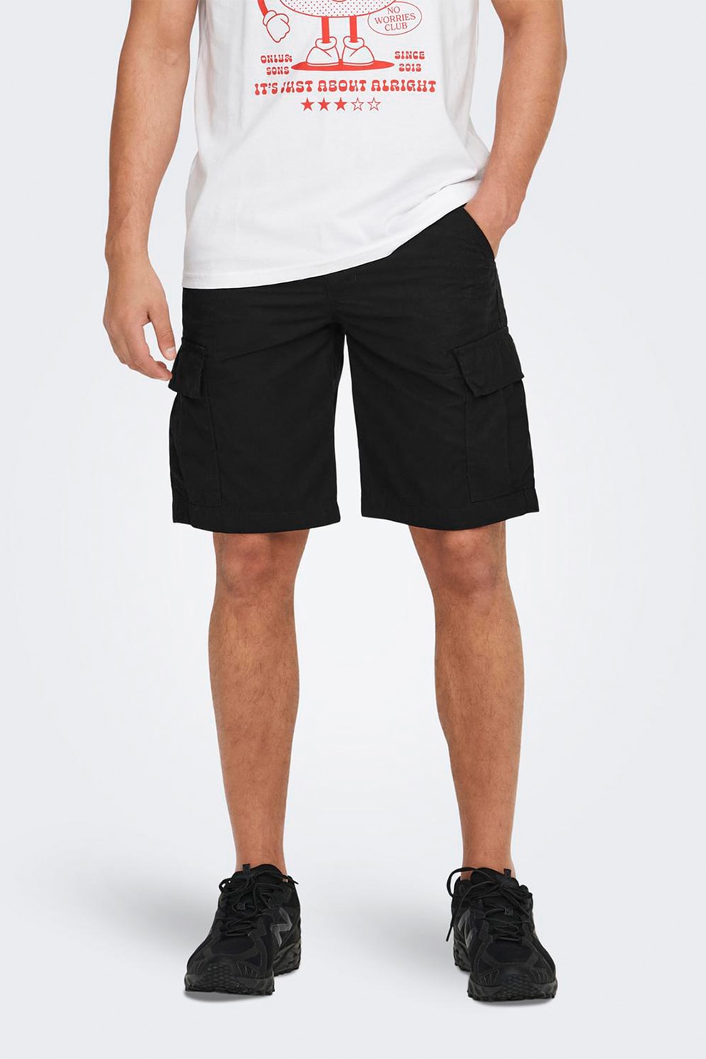 Only & Sons, Pantaloni scurti din bumbac cu buzunare, Negru, S