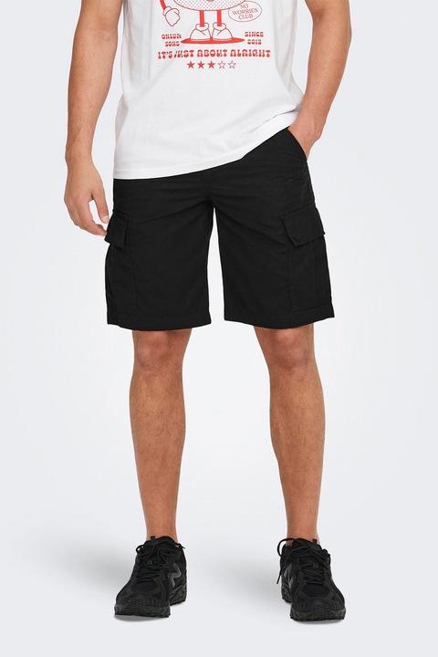 Only & Sons, Памучни шорти с джобове, Черен