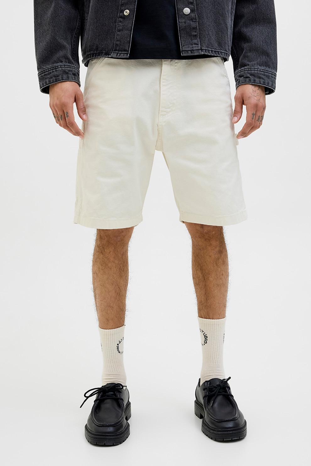 Jack & Jones, Blugi trei sferturi cu model uni, Alb fildes, L