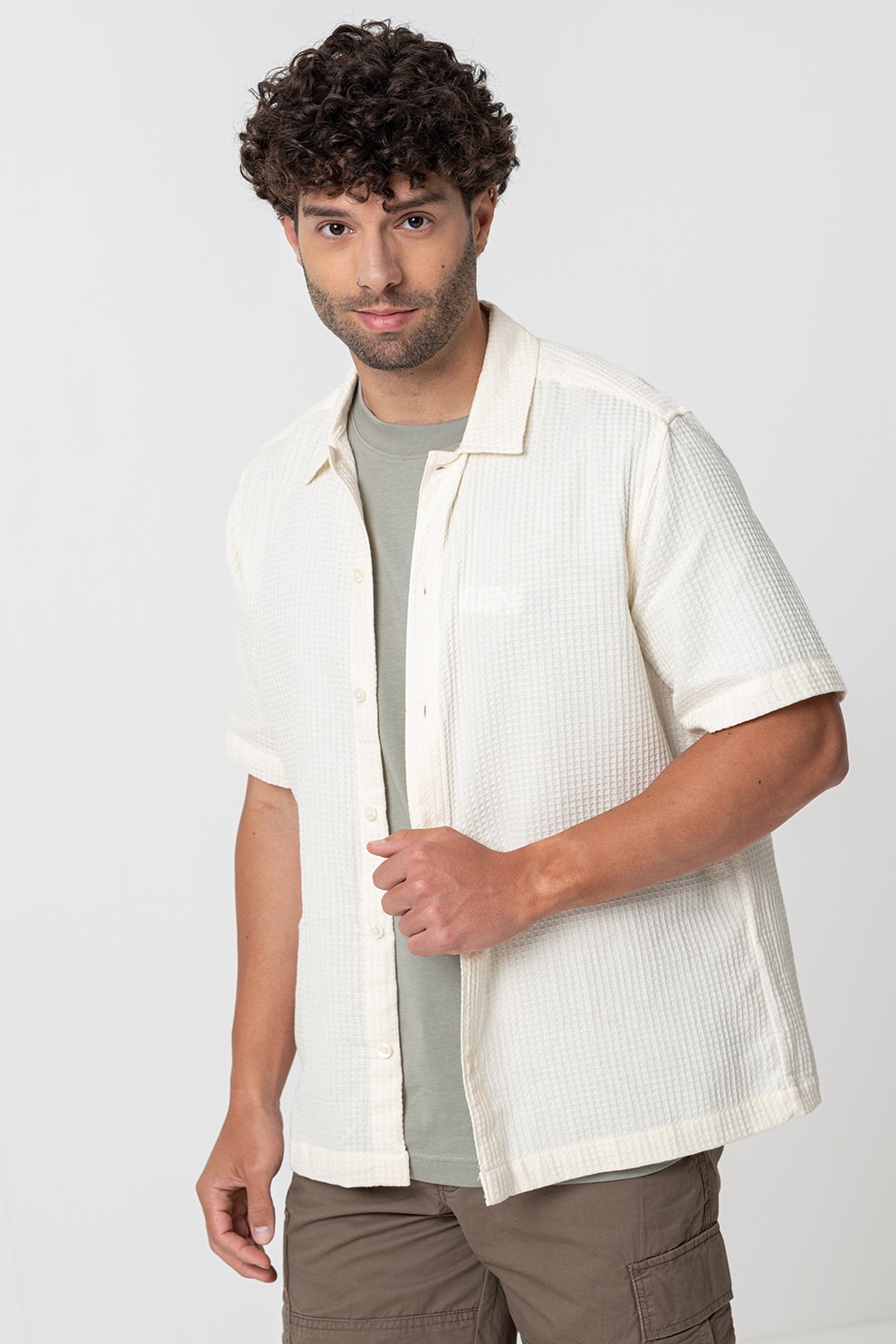 Only & Sons, Camasa lejera cu model, Crem, XL