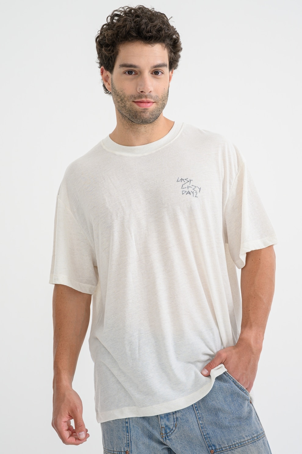 Only & Sons, Tricou lejer din amestec de in, Alb murdar, L