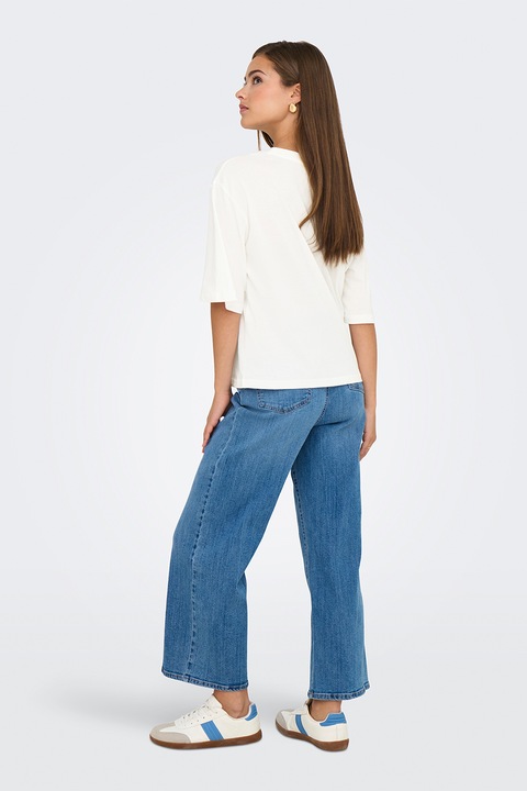 JdY, Bő fazonú mintás póló, Fehér/Sárga