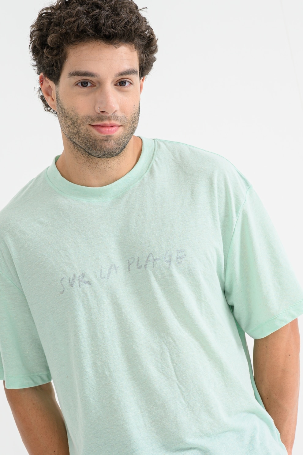 Only & Sons, Tricou lejer din amestec de in, Verde pal, XL