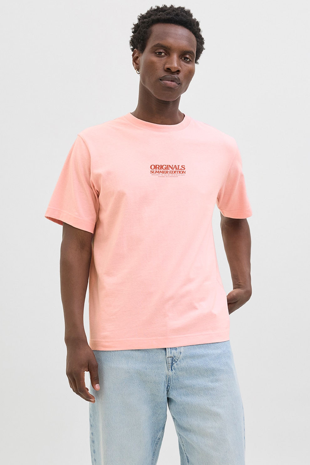 Jack & Jones, Tricou din amestec de bumbac organic cu imprimeu grafic pe partea din spate, Portocaliu, Roz, XL