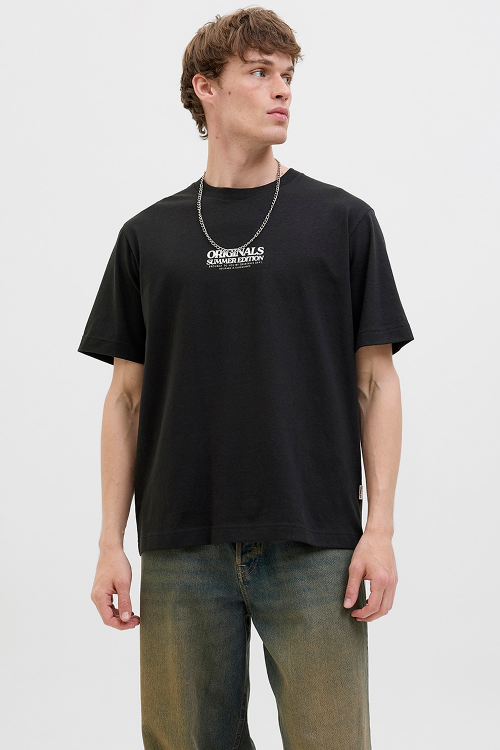 Jack & Jones, Tricou din amestec de bumbac organic cu imprimeu grafic pe partea din spate, Verde, Negru, Albastru, XL