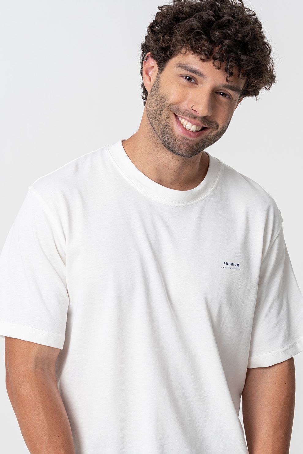 Jack & Jones, Tricou cu imprimeu grafic pe spate, Alb, Bleumarin, M