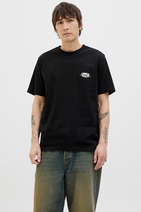 Jack & Jones, Organikuspamut tartalmú póló kerek nyakrésszel, Fekete/Krémszín