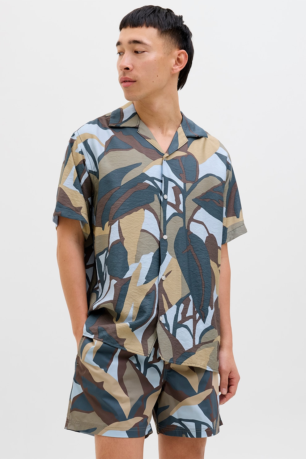 Jack & Jones, Camasa cu maneci scurte si model, Multicolor, L