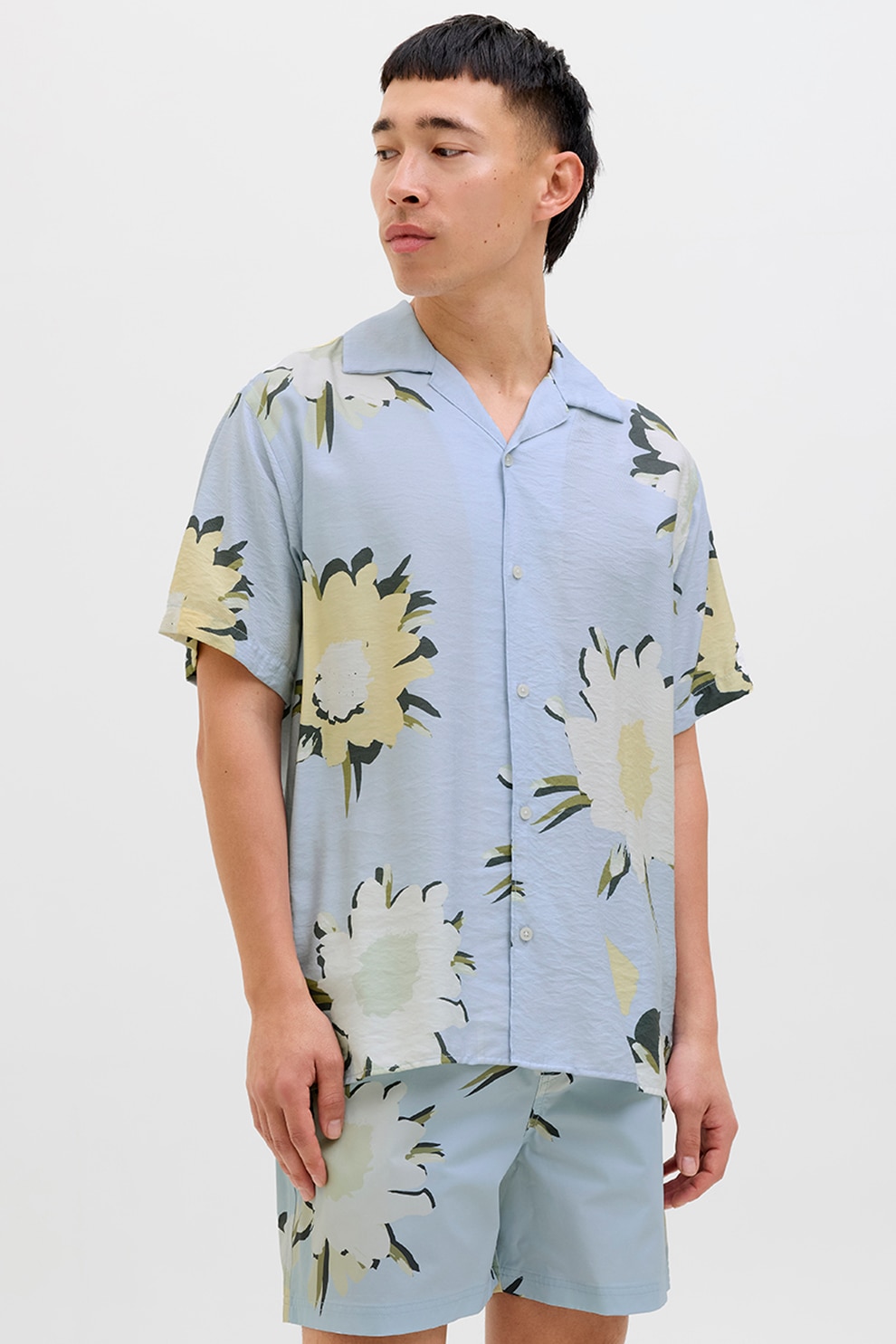Jack & Jones, Camasa cu maneci scurte si model, Verde, Albastru azur, L