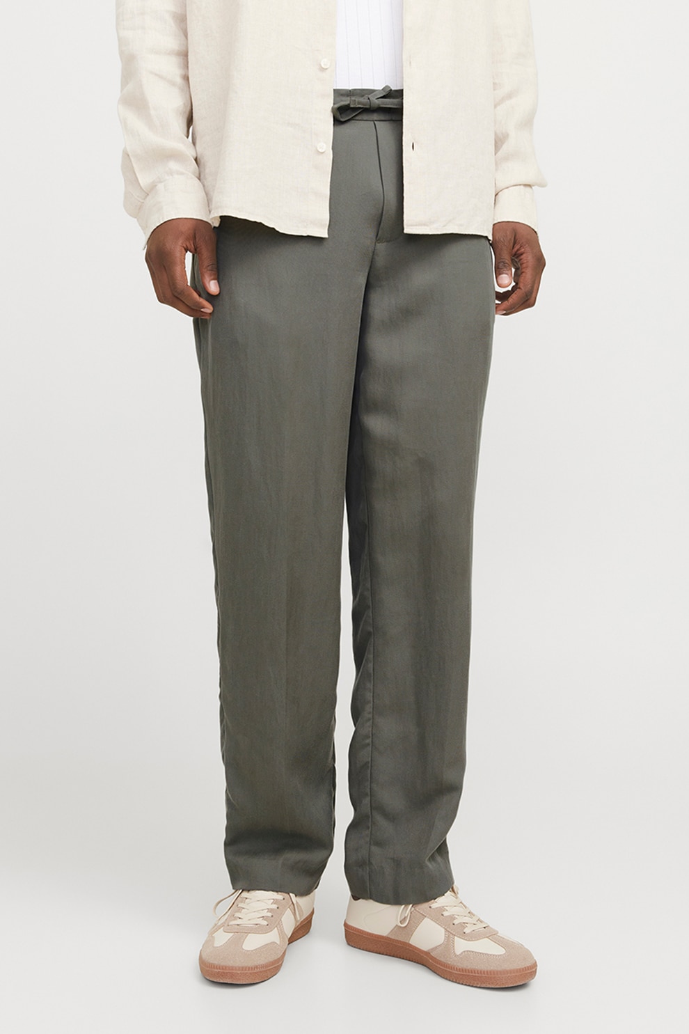 Jack & Jones, Pantaloni drepti cu model uni, Verde prafuit, M