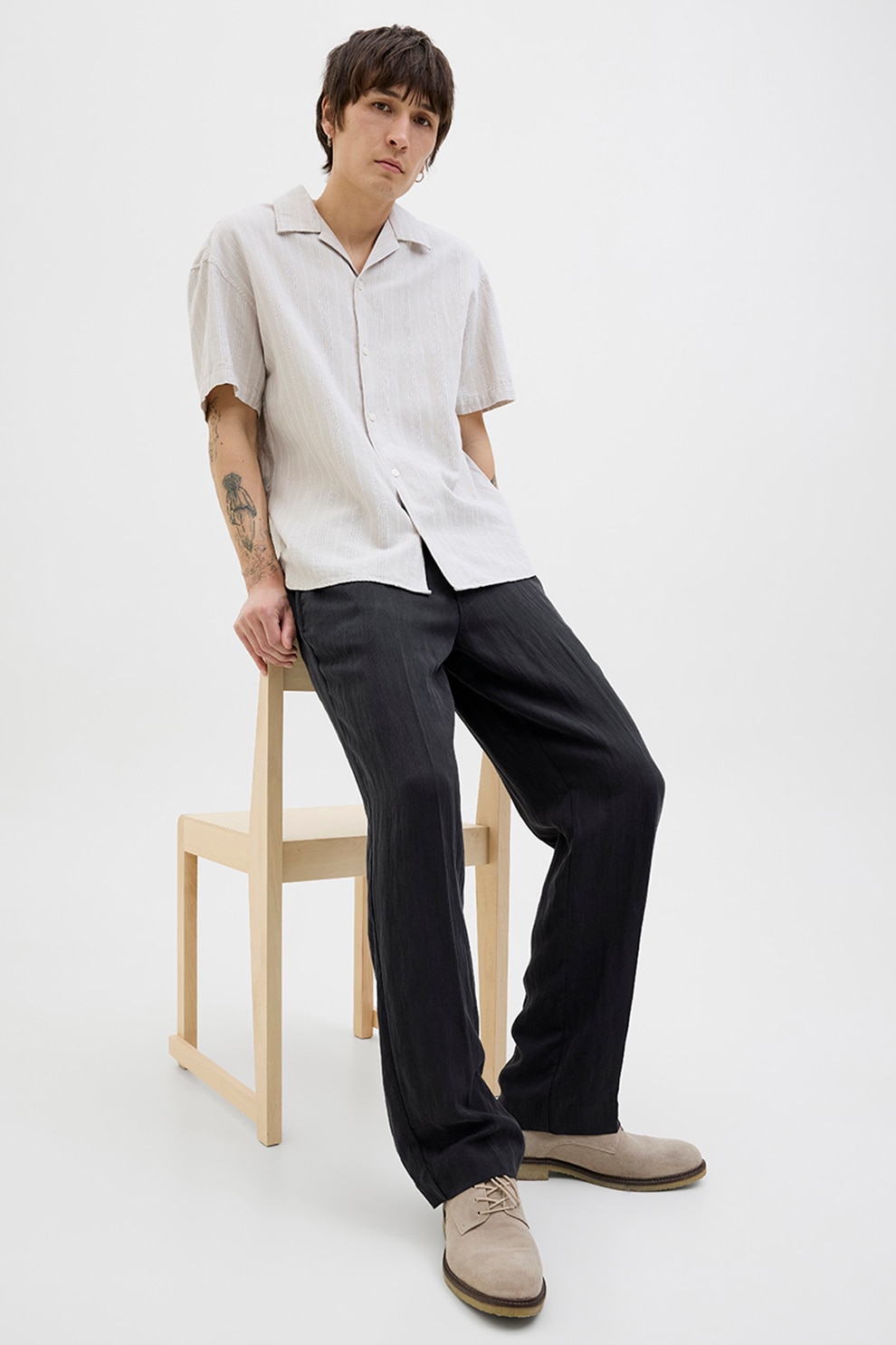 Jack & Jones, Pantaloni drepti cu model uni, Negru, L