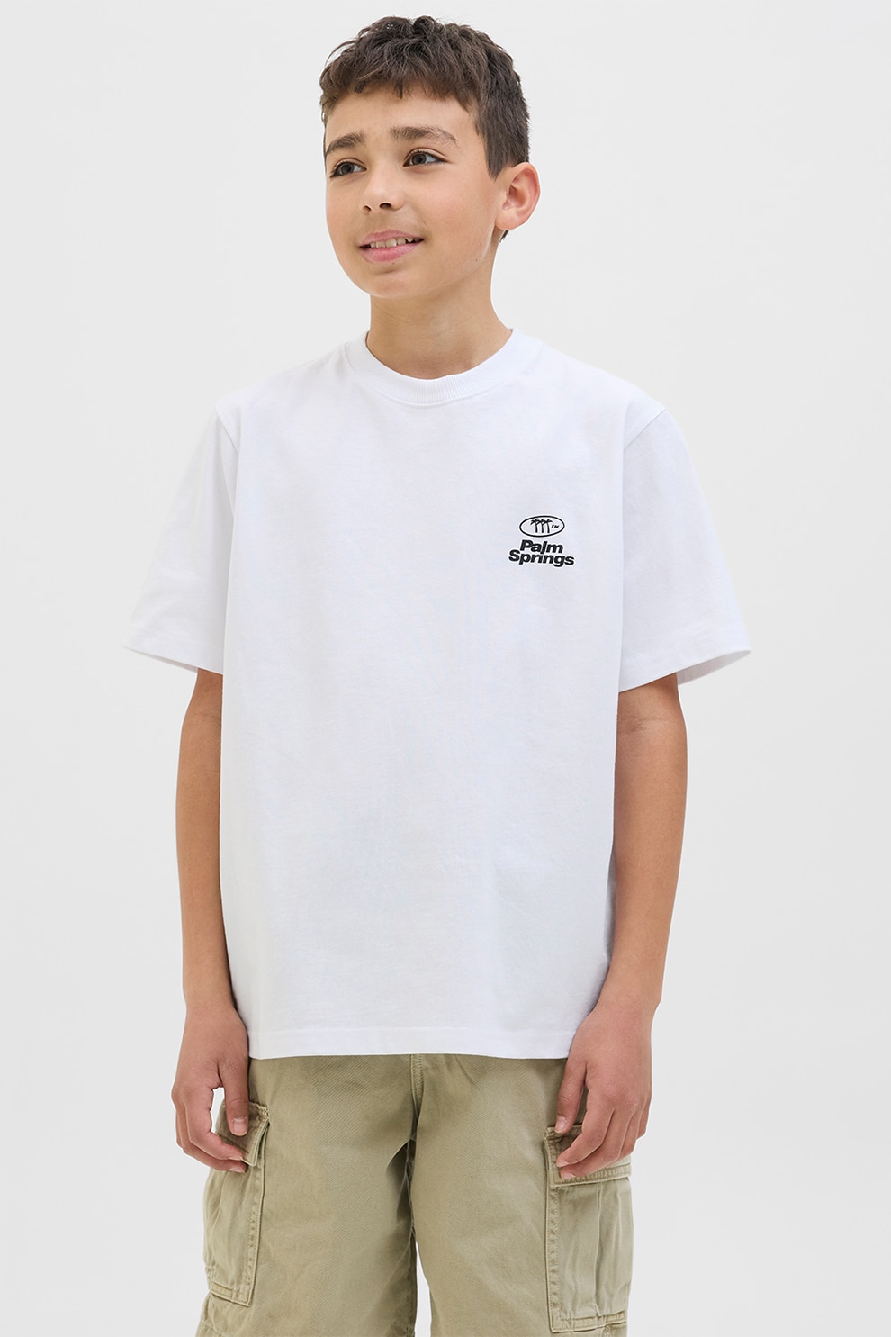 Jack & Jones, Tricou cu decolteu la baza gatului si imprimeu text, Alb, 164 CM