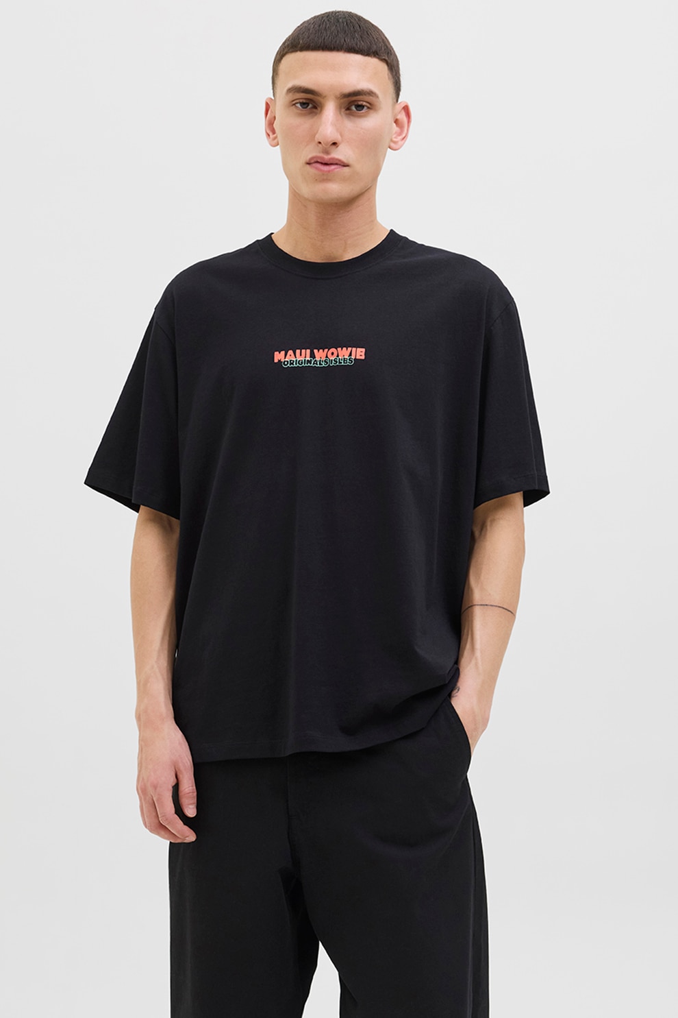 Jack & Jones, Tricou de bumbac cu imprimeu, Verde, Negru, M