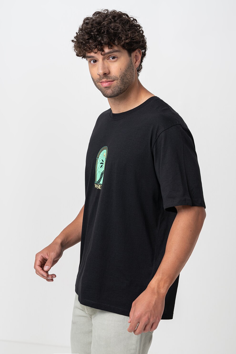 Jack & Jones, Tricou lejer cu imprimeu pe spate, Negru, L