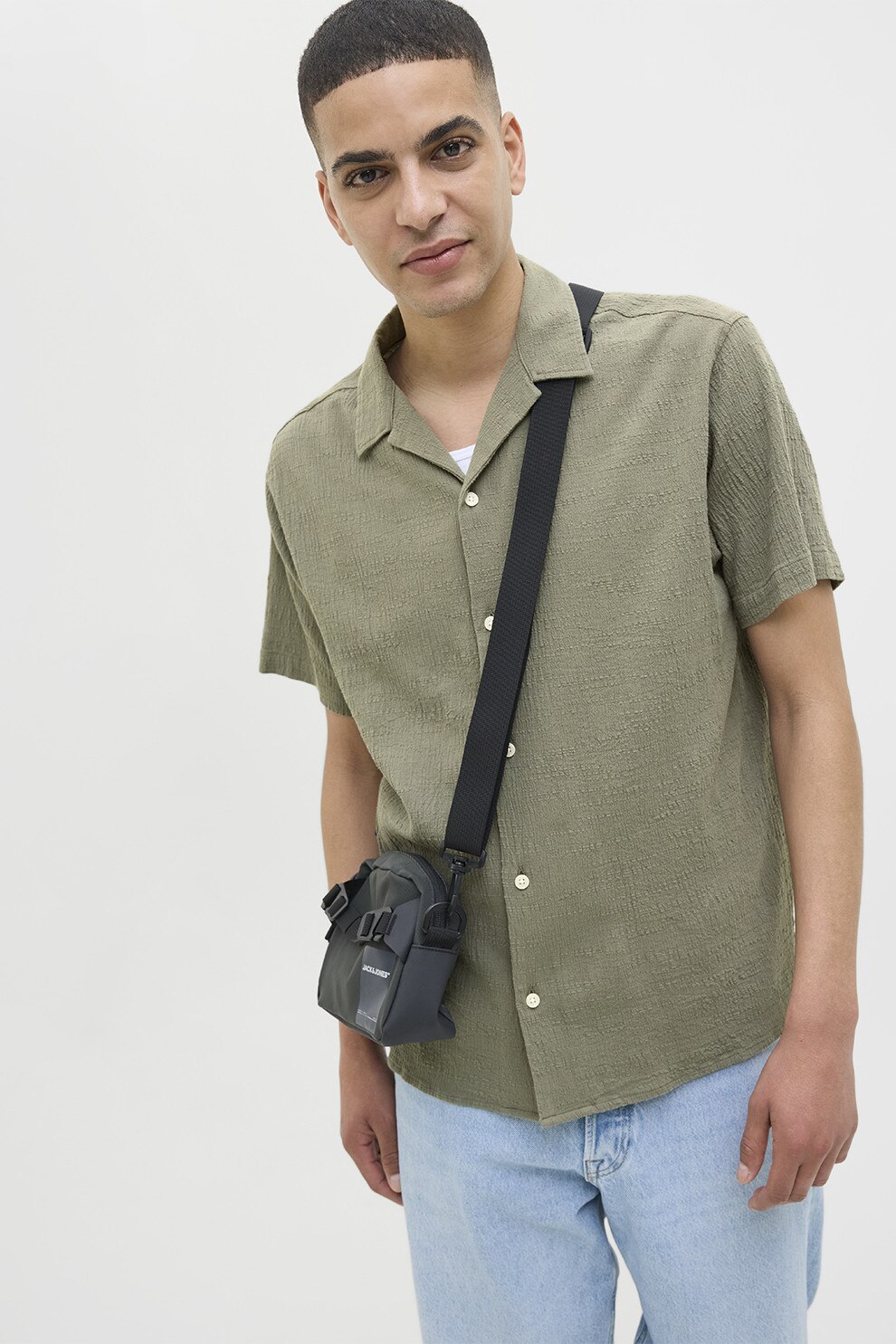 Jack & Jones, Camasa din bumbac cu maneci scurte, Verde, XL