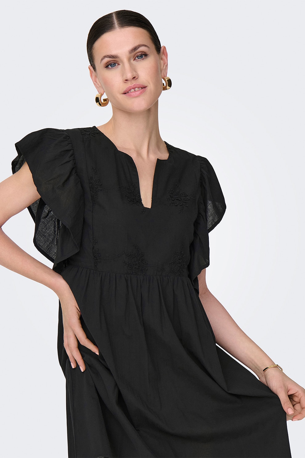 JdY, Rochie scurta cu decolteu in V, Negru, M