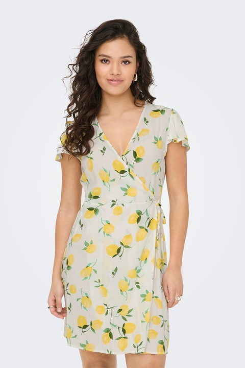 JdY, Sezen mintás átlapolt ruha, Fehér/Sárga