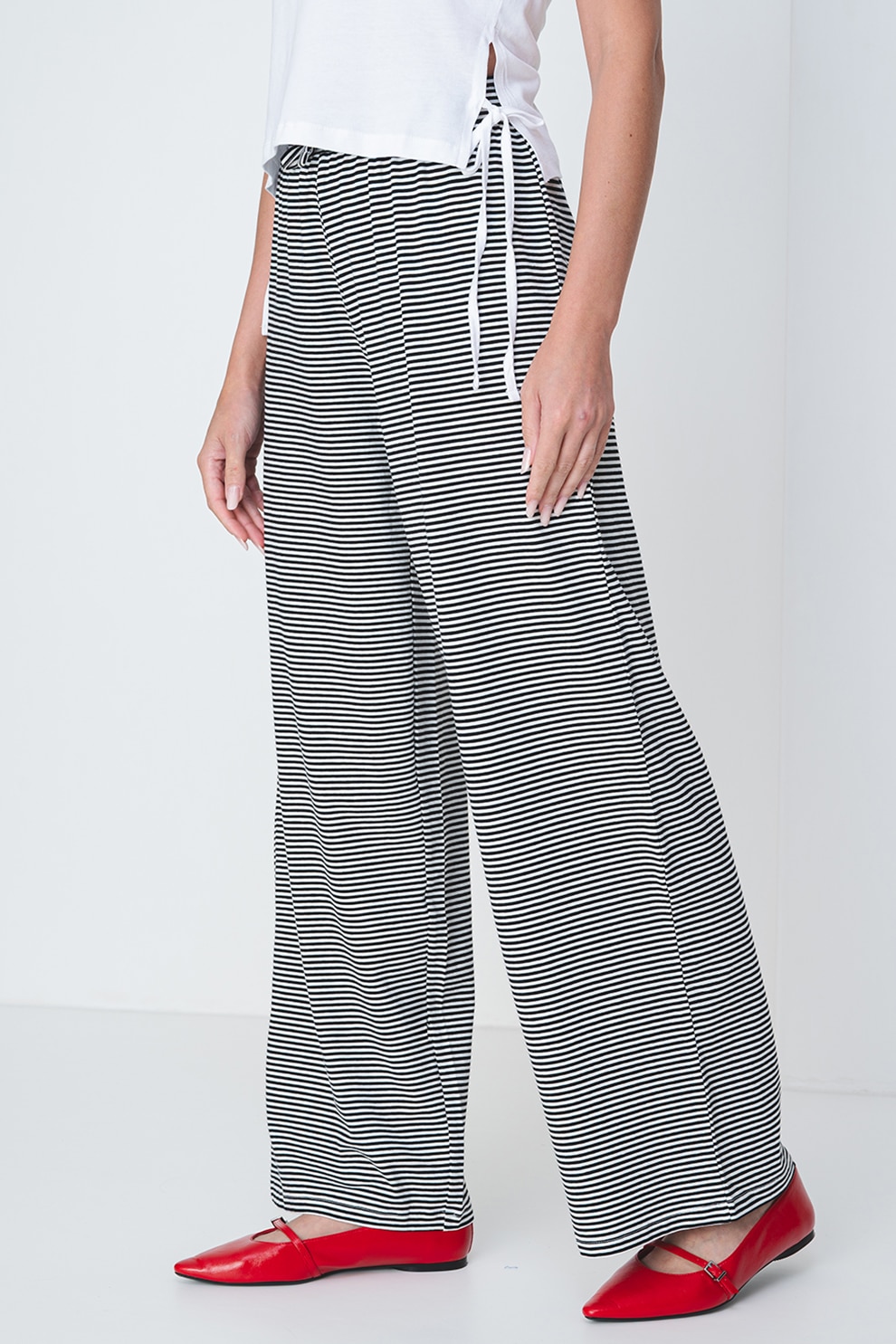 Only, Pantaloni drepti din amestec de bumbac organic Live, Alb, Negru, M
