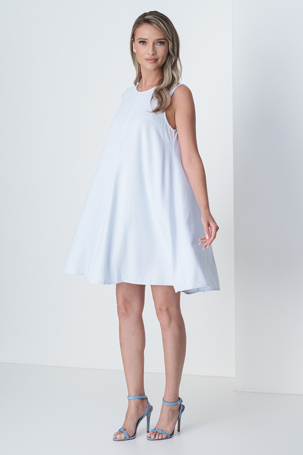 JdY, Rochie lejera scurta din amestec de in Say, Albastru deschis, S