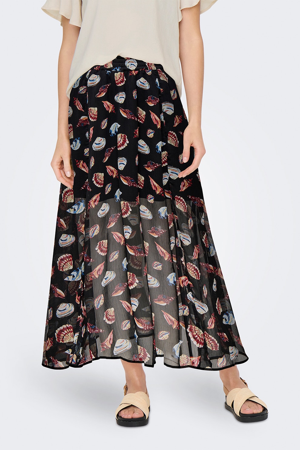 Only, Fusta maxi cu aspect semi-transparent, Negru, M