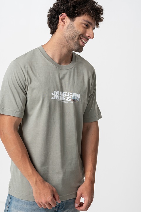 Jack & Jones, Kerek nyakú póló mintával, Spárgazöld