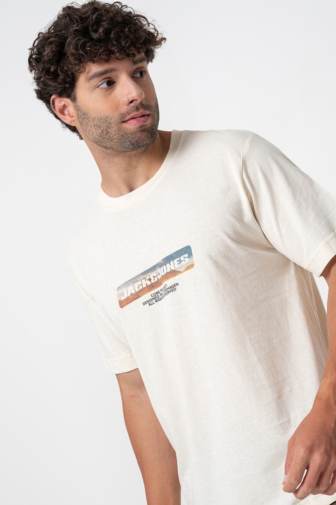 Jack & Jones, Kerek nyakú póló mintával, Krémszín