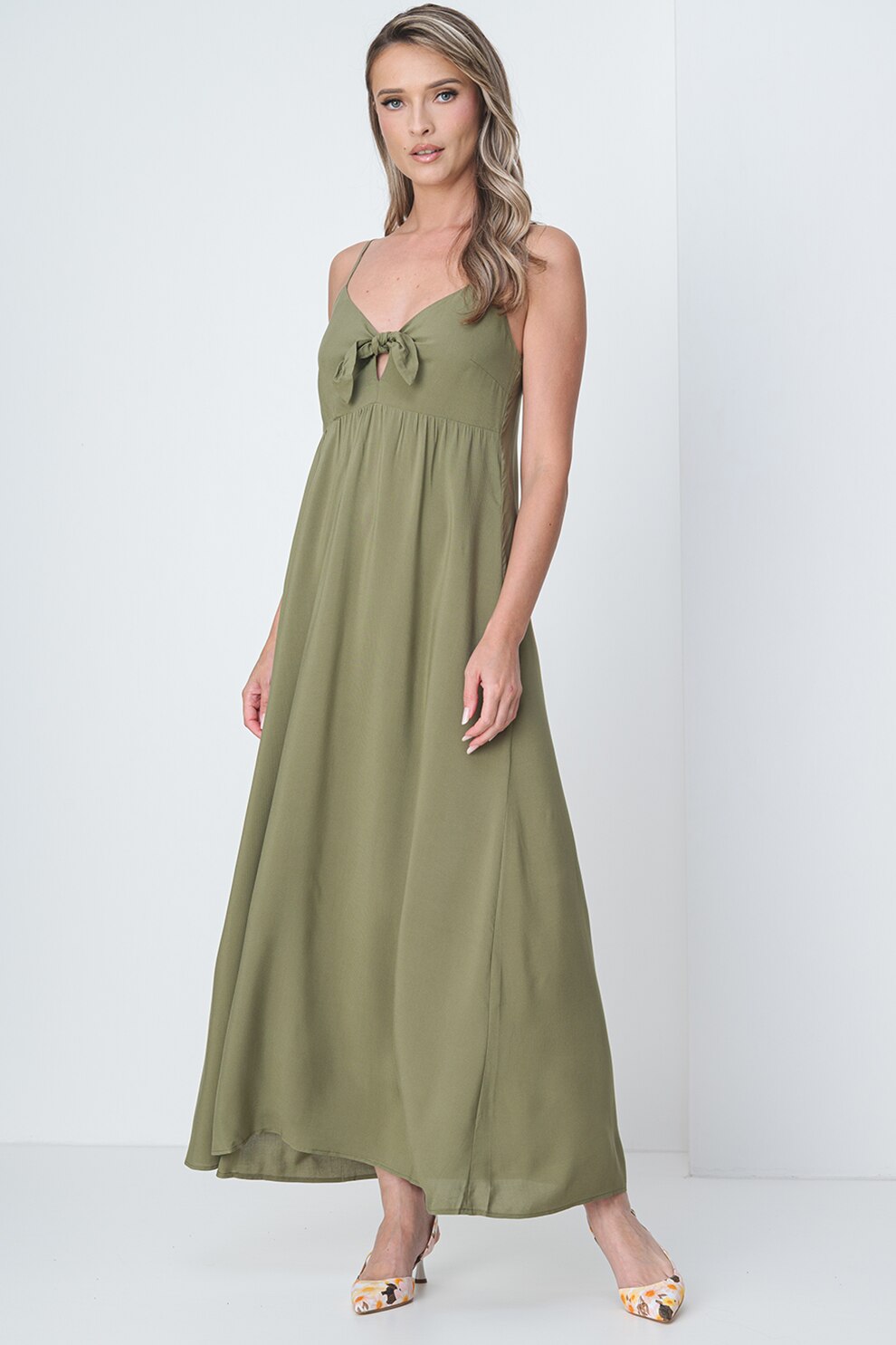 Only, Rochie evazata cu bretele inguste Nova, Verde masliniu, S