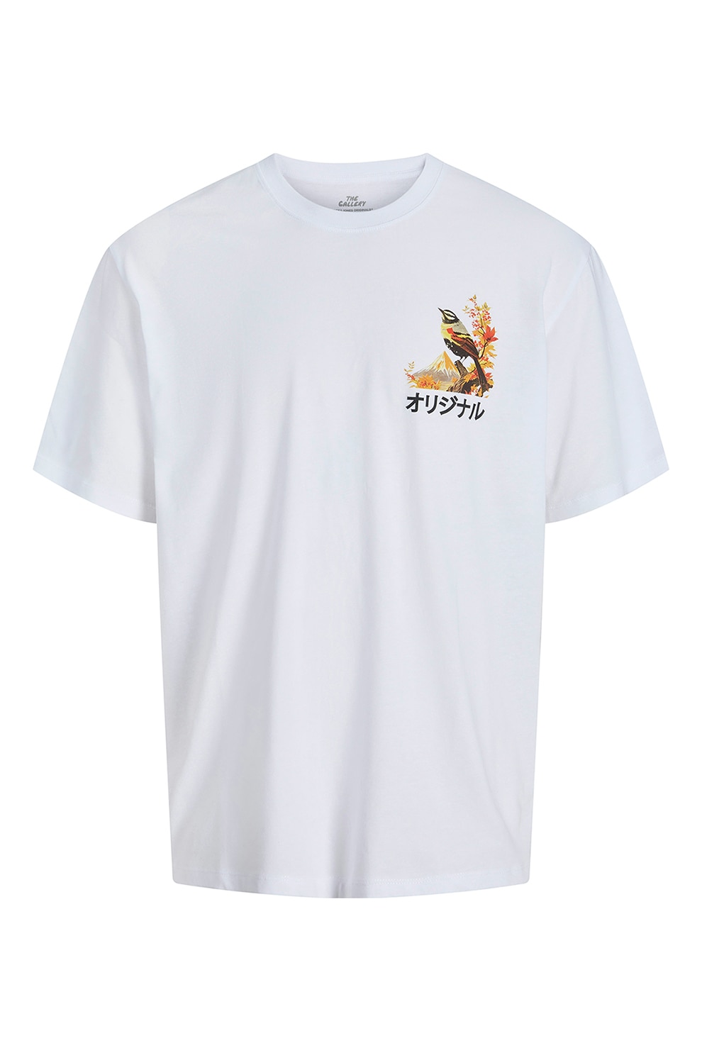 Jack & Jones, Tricou cu decolteu la baza gatului si imprimeu, Alb, Galben mustar, 164 CM