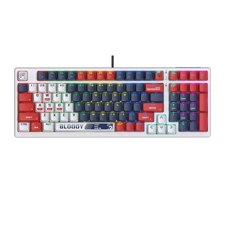 Клавиатура А4tech Геймърска механична клавиатура Bloody Sports Navy S98 BLMS RGB Backlit red switch, USB S98-NAVY