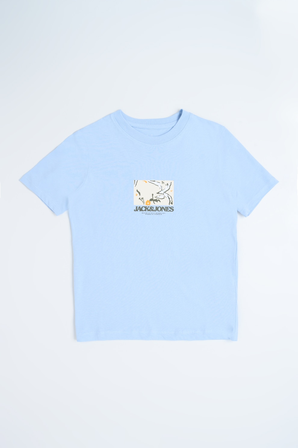 Jack & Jones, Tricou de bumbac cu imprimeu grafic si logo, Albastru pastel, 164 CM