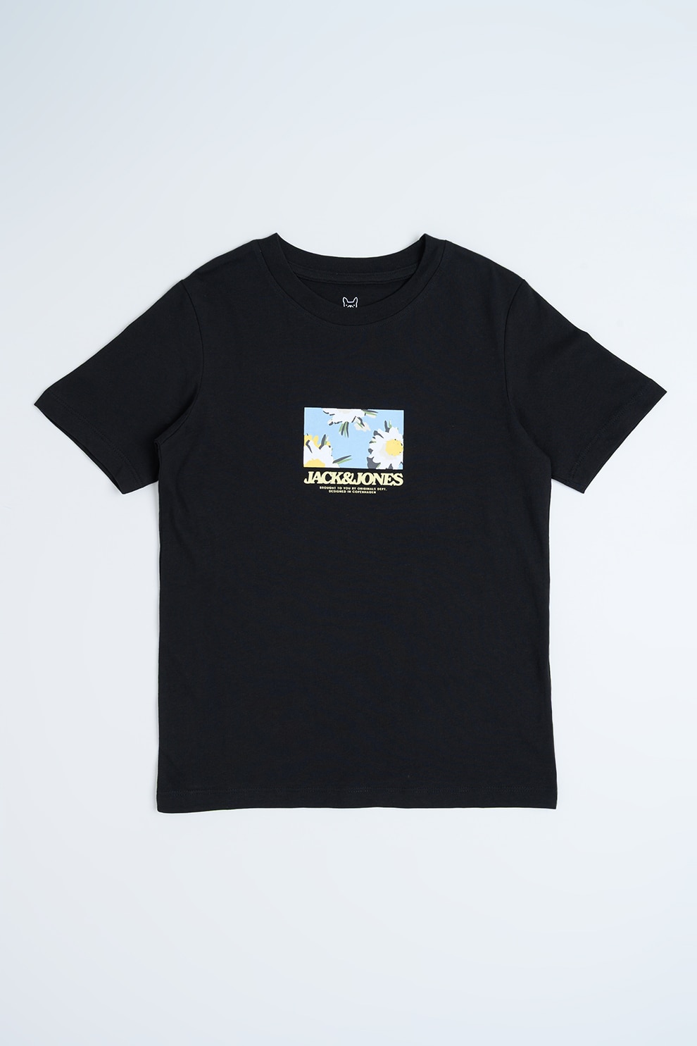 Jack & Jones, Tricou de bumbac cu imprimeu grafic si logo, Negru, 140 CM