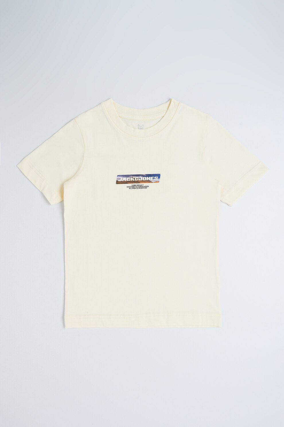 Jack & Jones, Tricou cu decolteu la baza gatului si logo pe piept, Crem, 152 CM