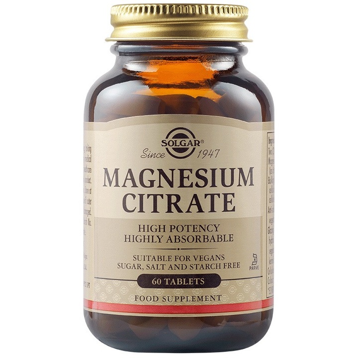 Хранителна добавка, Solgar, МАГНЕЗИЕВ ЦИТРАТ, 200мг, 60 таблетки / Magnesium Citrate, 200mg, 60Tab