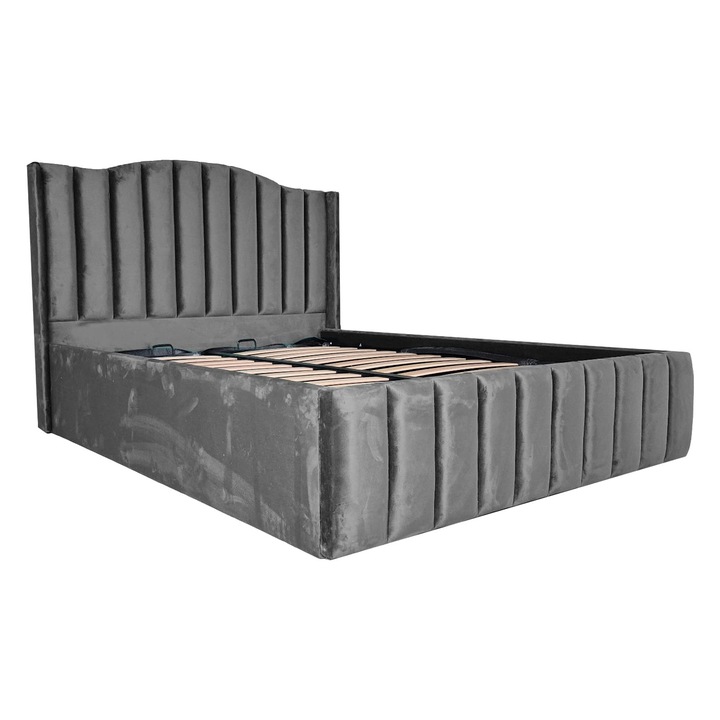 Pat tapitat 120x200 Vitto cu somiera rabatabila si loc de depozitare gri