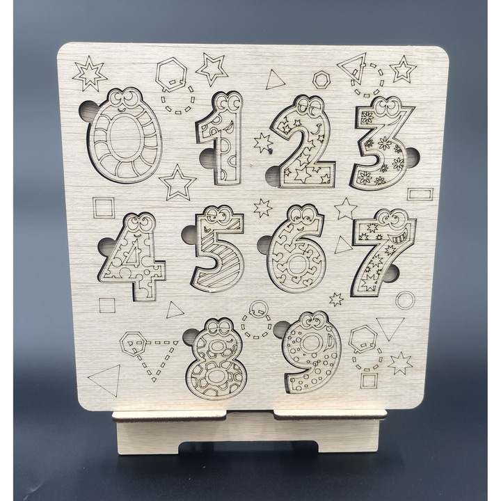 Fából készült számkirakó, „Szórakoztató számok 0-9”, vicces dizájn, 2+ éves gyermekeknek