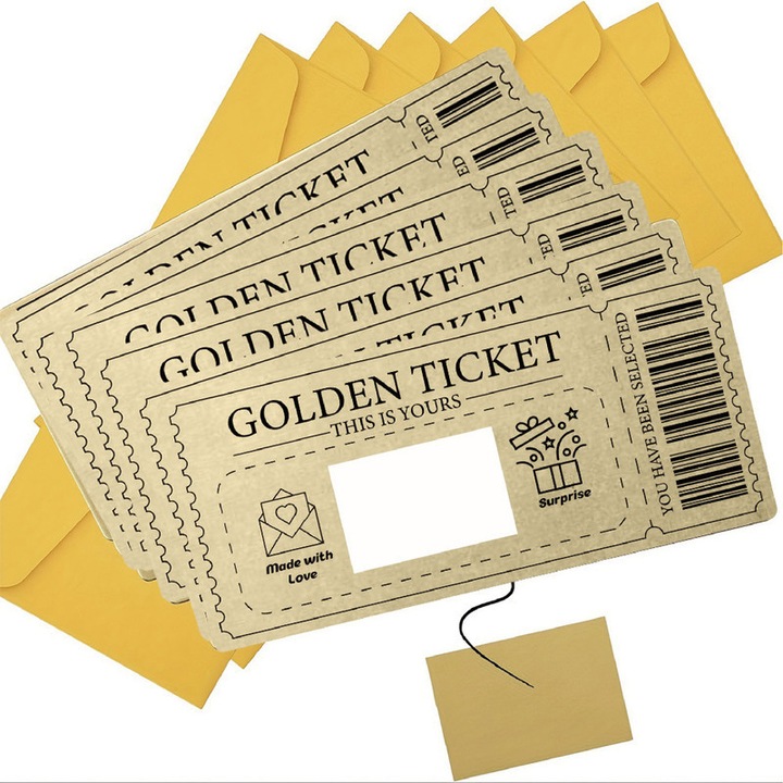 Set 6 Felicitari Golden Ticket, 22x14x0.4cm